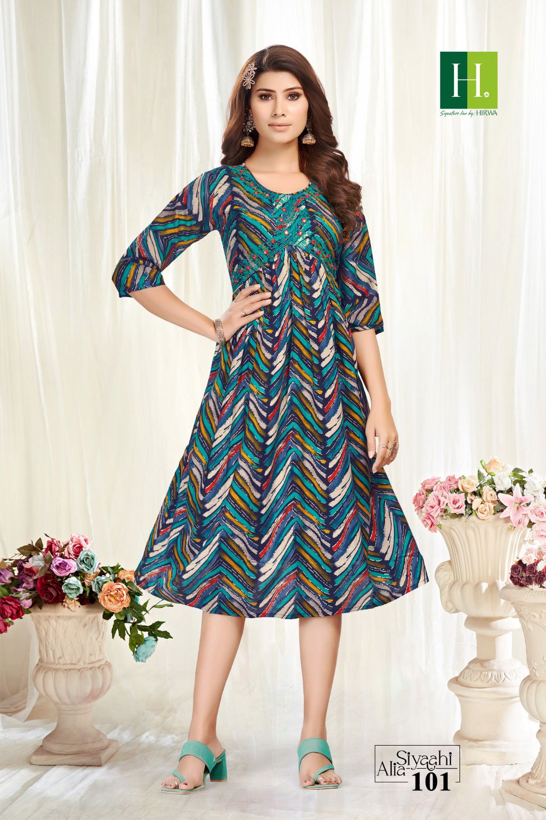 Siyaahi Alia By Hirwa Rayon Alia Cut Embroidery Kurtis Wholesale Market In Surat